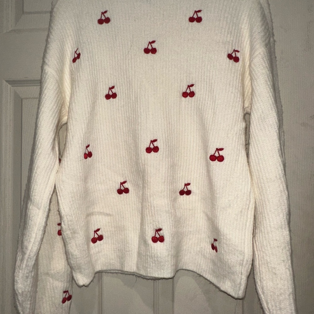 a new day White and Red Crew Neck Sweater